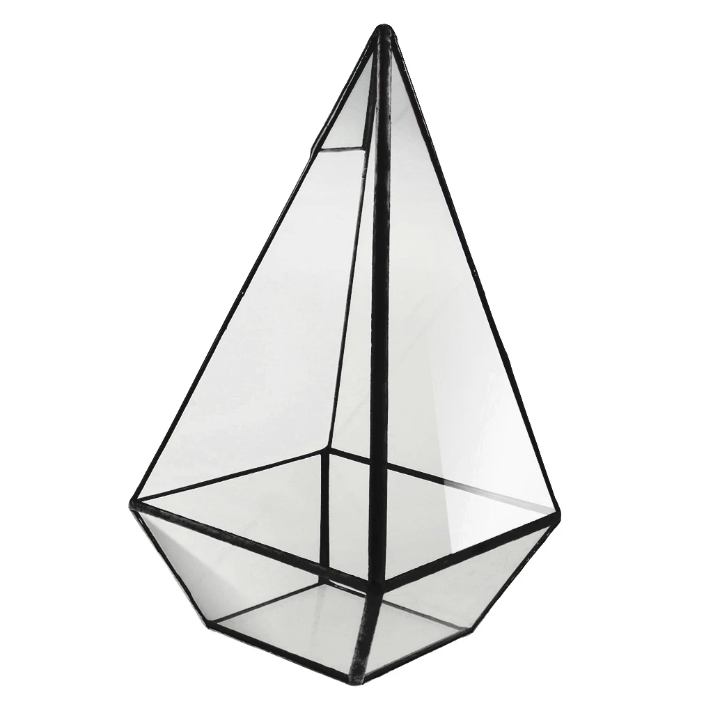 Pyramid Glass Geometric Terrarium Box Tabletop Succulent Planter Gift Black Pyramid Glass Geometric Terrarium Box Tabletop Succulent Planter Gift Black