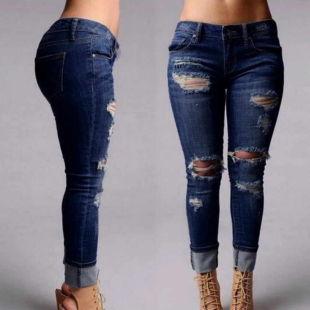 Feitong 2017 Women Skinny Jeans Ripped Holes Denim Pants High Waist Stretch  Slim Destroyed Knee Pencil Jeans Female Trousers From 16,08 €