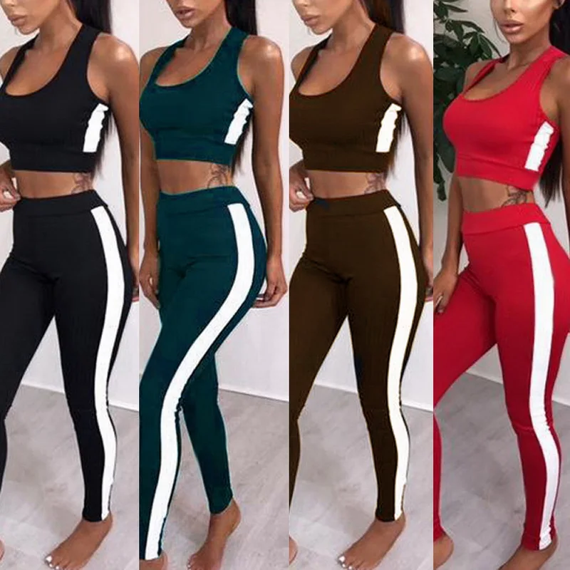 CALOFE 2019 Tracksuit Women Sportswear Fitness Suit Set Fashion Striped Crop Top Pants Two-Piece Suits Sexy Sleeveless Jumpsuit
CALOFE 2019 Tracksuit Women Sportswear Fitness Suit Set Fashion Striped Crop Top Pants Two-Piece Suits Sexy Sleeveless Jumpsuit