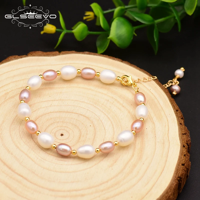 

GLSEEVO Handmade Natural Fresh Water Pink Pearl Adjustable Cufflinks Bracelet For Women Party Jewelry Bransoletki Damskie GB0123