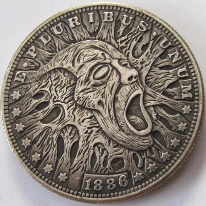 HB(15) US 1886 Morgan Dollar skull zombie skeleton hand carved Copy Coins High quality
HB(15) US 1886 Morgan Dollar skull zombie skeleton hand carved Copy Coins High quality