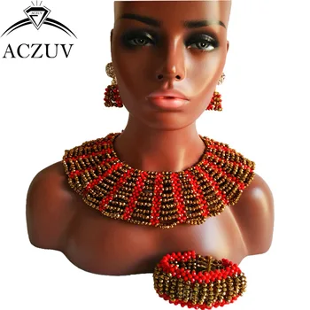 ACZUV Brand Golden and Red African Beads Jewelry Set for Women Nigerian Wedding Accessories AS004
ACZUV Brand Golden and Red African Beads Jewelry Set for Women Nigerian Wedding Accessories AS004