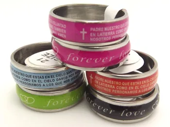 Wholesale 36 pcs Spanish LORD'S Prayer stainless steel Fashion Mix Color rings Free shipping
Wholesale 36 pcs Spanish LORD'S Prayer stainless steel Fashion Mix Color rings Free shipping