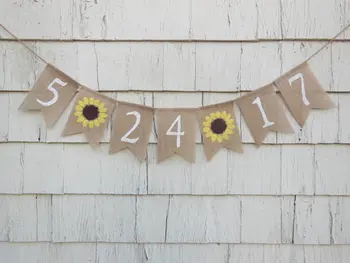 

custom sunflower save the date rustic wedding burlap Banners bridal shower engagement party Buntings garlands Photo Prop signs