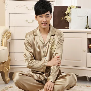 2019 Loose Sleepwear Men Satin Pyjama Homme Nightwear Pajamas Set Two-piece pajamas and trousers Pure color bed clothes
2019 Loose Sleepwear Men Satin Pyjama Homme Nightwear Pajamas Set Two-piece pajamas and trousers Pure color bed clothes