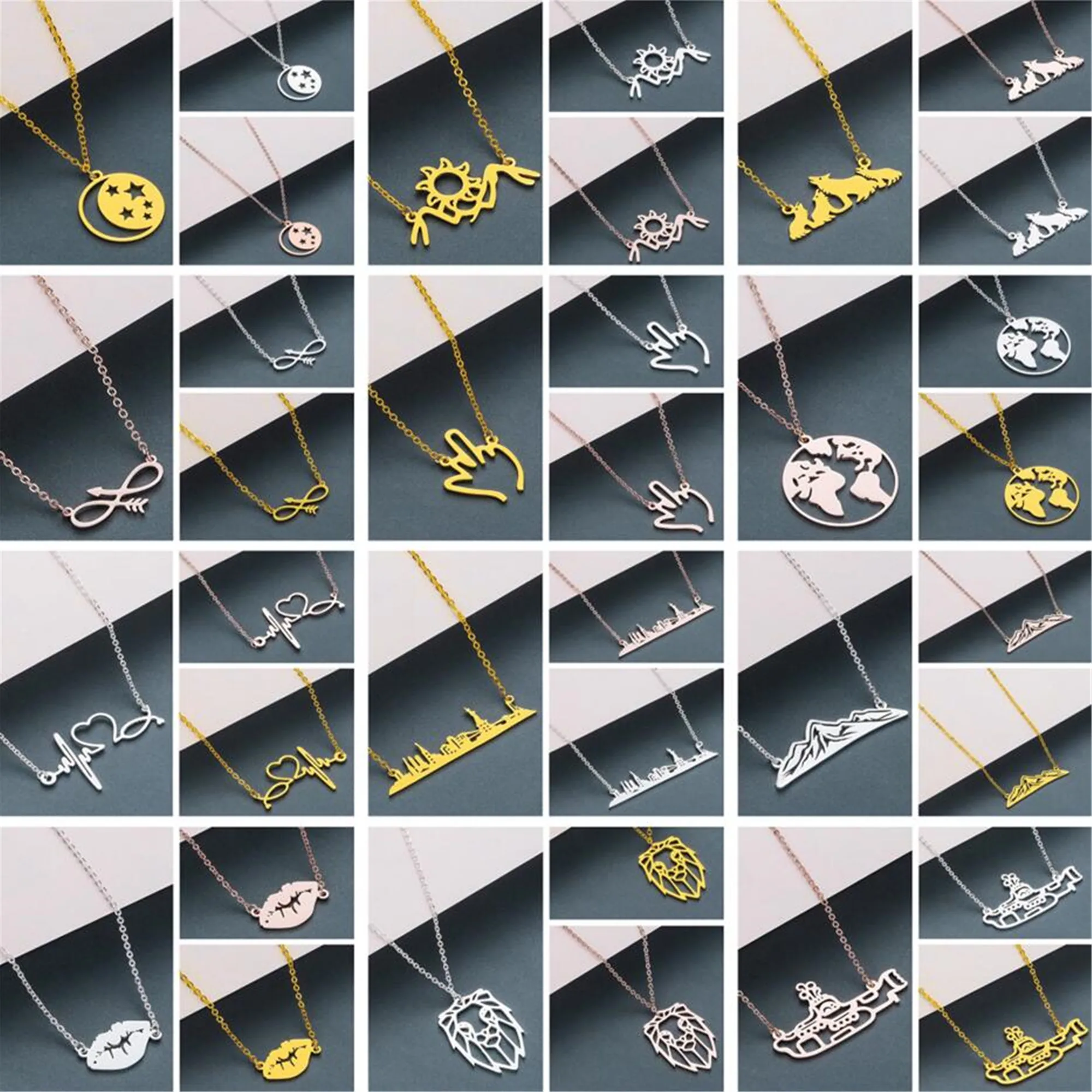 QIAMNI Arrow Boat Mountain Lips Heartbeat World Map Wolf Lion Star Pendant Necklace for Women Lover Gifts Birthday Jewelry Charm
QIAMNI Arrow Boat Mountain Lips Heartbeat World Map Wolf Lion Star Pendant Necklace for Women Lover Gifts Birthday Jewelry Charm