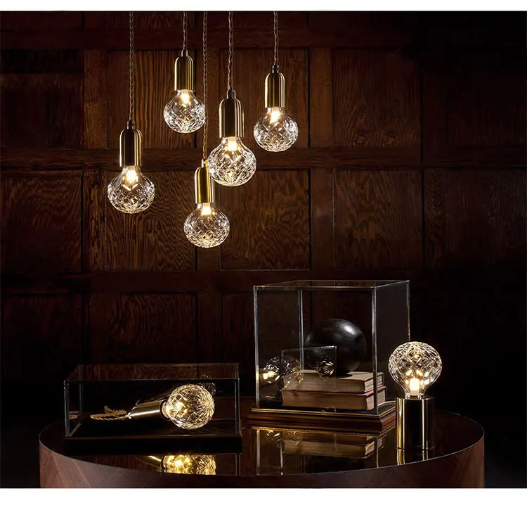 Designer post modern glass ball globe LED pendant light lamp dimmable gold iron rod pipe simple line pendant lamp light LED
