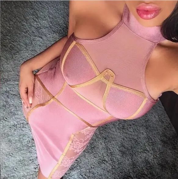 New Arrival Sexy Mesh Pink Bandage Dress 2018 Knitted Elastic Bodycon Party Dress
New Arrival Sexy Mesh Pink Bandage Dress 2018 Knitted Elastic Bodycon Party Dress