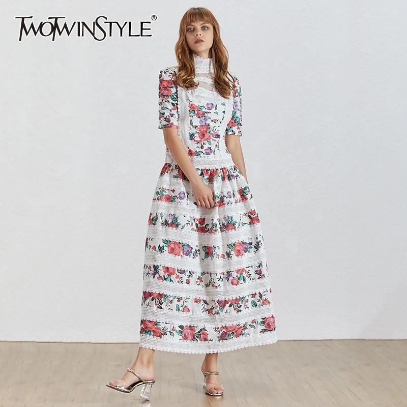 TWOTWINSTYLE Print Vintage Women Dress Stand Half Sleeve High Waist Lace Patchwork Midi Dresses Female Fashion Summer 2019
TWOTWINSTYLE Print Vintage Women Dress Stand Half Sleeve High Waist Lace Patchwork Midi Dresses Female Fashion Summer 2019