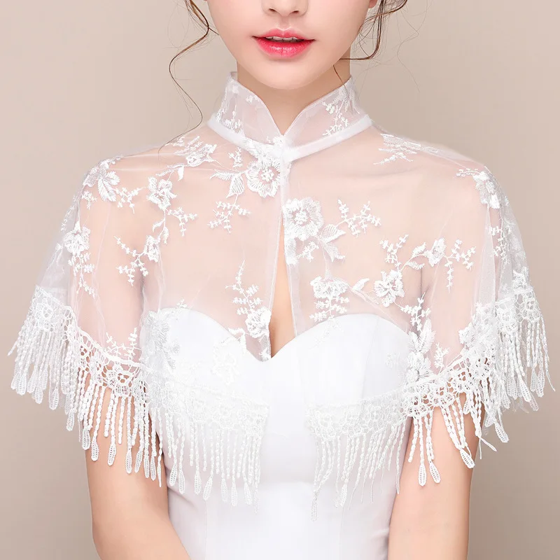 Summer Lace Mesh Wedding Wrap 2020 New Mandarin Collar Women Bridal Shawl Cloak Chinese Style Bride Tippet Wraps Cape Mariage
Summer Lace Mesh Wedding Wrap 2020 New Mandarin Collar Women Bridal Shawl Cloak Chinese Style Bride Tippet Wraps Cape Mariage