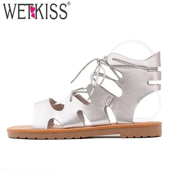 WETKISS 2018 Summer Gladiator Rome Sandals Women Casual Flat With Shoes Fashion Lace Up Ladies Footwear Black Silver Hollow out
WETKISS 2018 Summer Gladiator Rome Sandals Women Casual Flat With Shoes Fashion Lace Up Ladies Footwear Black Silver Hollow out