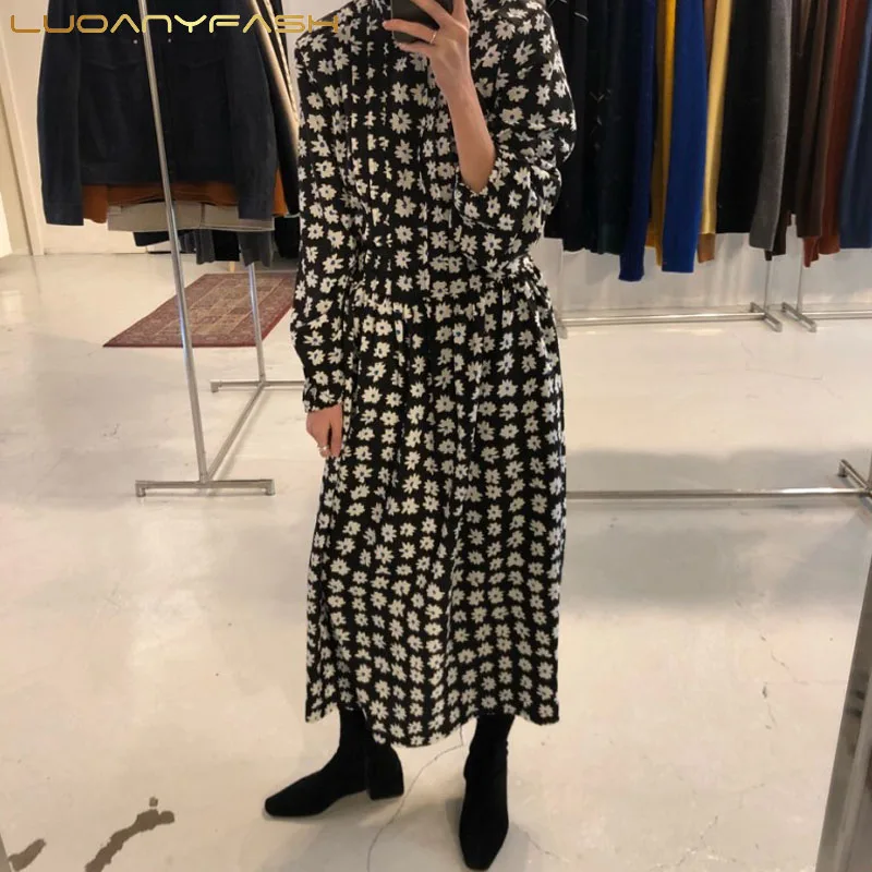 Luoanyfash Korean Style Print Long Dress Black Stand Collar Long Sleeve dot Floral Fashion Women Loose Vestidos 2019 New Fashion
Luoanyfash Korean Style Print Long Dress Black Stand Collar Long Sleeve dot Floral Fashion Women Loose Vestidos 2019 New Fashion