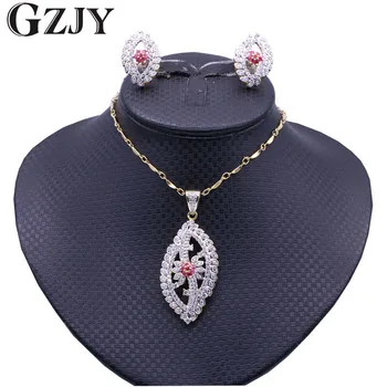 GZJY Fashion Pure Double Gold Color Flowers Zircon Earrings Pendant Necklace Jewelry Set For Women Wedding Party Jewelry Gift 
GZJY Fashion Pure Double Gold Color Flowers Zircon Earrings Pendant Necklace Jewelry Set For Women Wedding Party Jewelry Gift