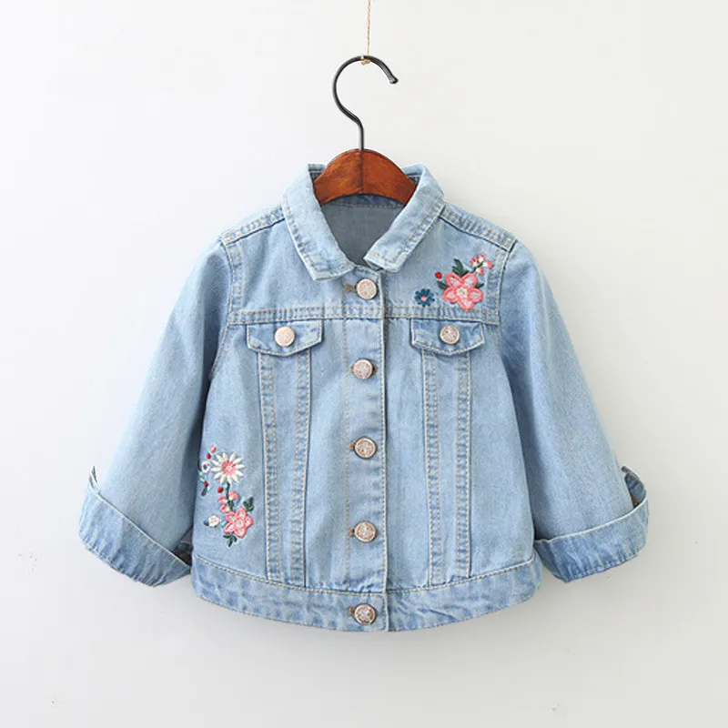 

2021 new arrival children clothing girls spring coat outwear Kids casual embroidery floral denim jacket for girls 3-8 years !