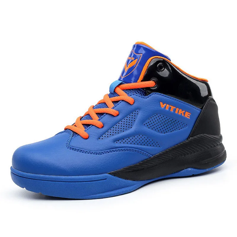 Image CSXD Young Boys Girls Teenager Lace up Basketball Shoes Blue Leather Sport Shoes Younth High Top Ankle Training Boots 2017 New