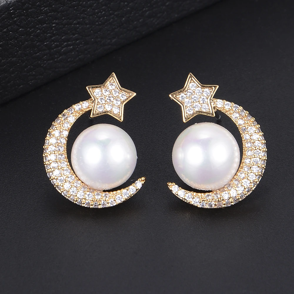 Fashion Moon Crescent With Imitation Pearl Shape AAA Cubic Zirconia Stud Earrings For Women Daily Wearing aretes de mujer
Fashion Moon Crescent With Imitation Pearl Shape AAA Cubic Zirconia Stud Earrings For Women Daily Wearing aretes de mujer