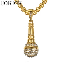 Hip Hop Iced Out Bling Microfoon Hanger Ketting Voor Mannen Gouden Kleur Rvs Muziek Kettingen Mannelijke Hiphop Repper Jewlery(China)
