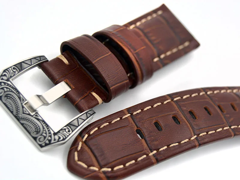 Handmade Retro Genuine Leather Watch Band Strap for P Watch 22mm/ 24mm With Silver Stainless steel Buckles
Handmade Retro Genuine Leather Watch Band Strap for P Watch 22mm/ 24mm With Silver Stainless steel Buckles
