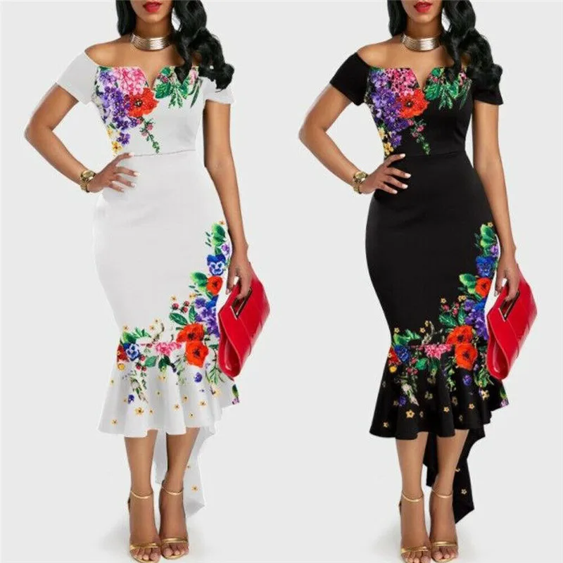 Women Formal Long Dress Bodycon Bandage Off Shoulder Party Dresses elegant Floral Print Ruffles Dress
Women Formal Long Dress Bodycon Bandage Off Shoulder Party Dresses elegant Floral Print Ruffles Dress