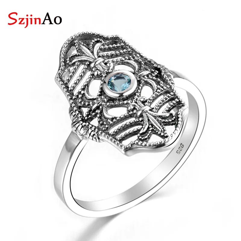 SzjinAo Handmade Women Finger Rings March Birthstone Aquamarine Rings Vintaga Solid 925 Sterling Silver Fashion Accessories 
SzjinAo Handmade Women Finger Rings March Birthstone Aquamarine Rings Vintaga Solid 925 Sterling Silver Fashion Accessories