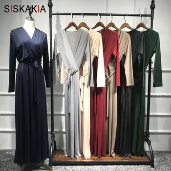 Siskakia Muslim Elegant Long Dress Fashion Self-Belted Bandage Wrap Dress Formal Party Wear Women Clothes Solid Draped Slim Fit
Siskakia Muslim Elegant Long Dress Fashion Self-Belted Bandage Wrap Dress Formal Party Wear Women Clothes Solid Draped Slim Fit