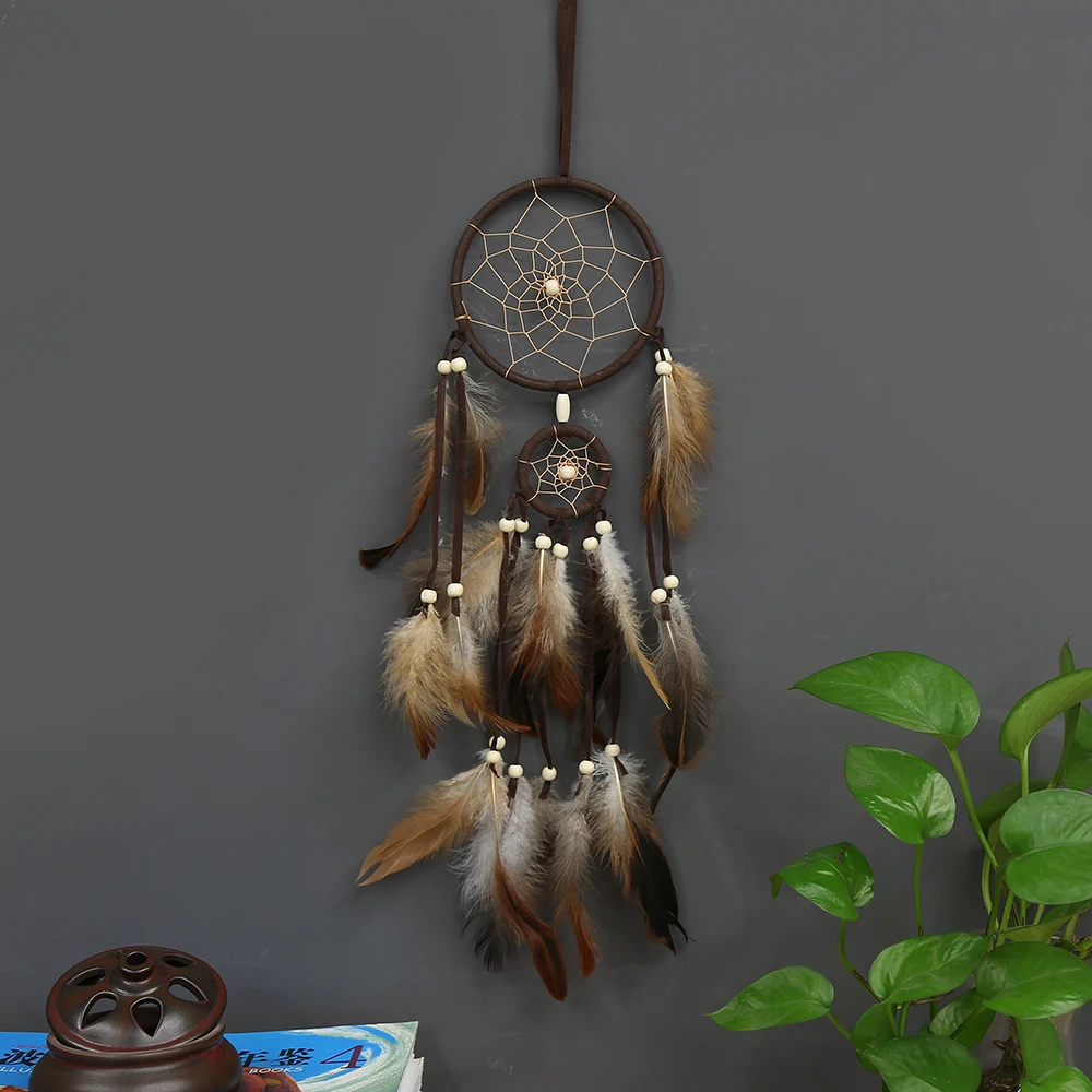 Retro home decor dream catchers brown handmade feather dreamcatcher 2 circular net for Car kids bed room decoration craft
Retro home decor dream catchers brown handmade feather dreamcatcher 2 circular net for Car kids bed room decoration craft