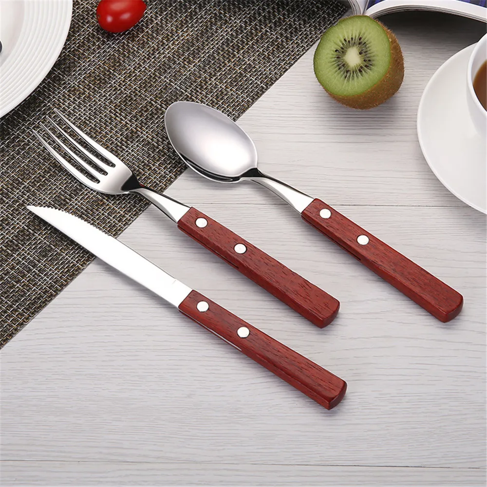 Creative 304 Stainless Steel Tableware Set Red Wooden Handle Cutlery Spoon Fork Knife Sets Glossy Luxury Durable Household 1 Set
Creative 304 Stainless Steel Tableware Set Red Wooden Handle Cutlery Spoon Fork Knife Sets Glossy Luxury Durable Household 1 Set