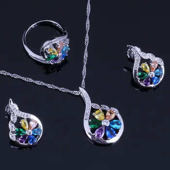Flower Multigem Multicolor Cubic Zirconia Silver Plated Jewelry Sets Earrings Pendant Chain Ring V0319
Flower Multigem Multicolor Cubic Zirconia Silver Plated Jewelry Sets Earrings Pendant Chain Ring V0319
