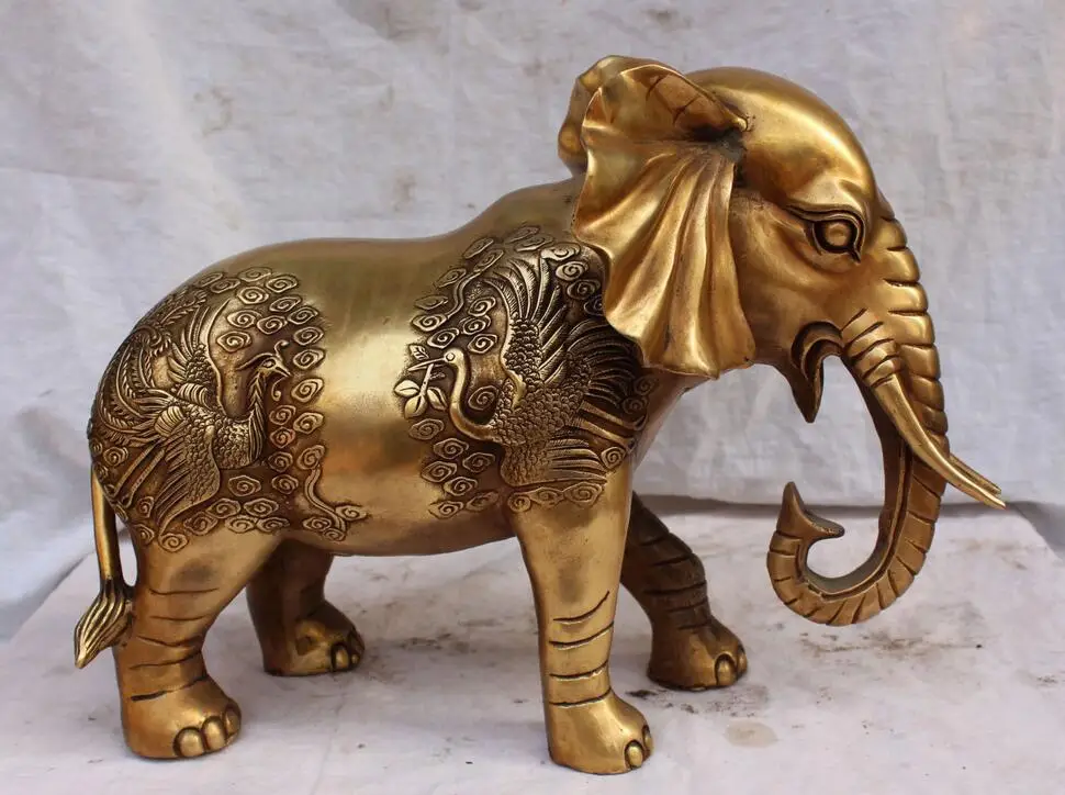 18"Chinese Bronze Lucky Animal Dragon Phoenix Crane Elephant Heffalump Sculpture | Дом и сад