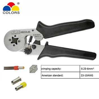 COLORS HSC8 6-4B wire crimping pliers for tube type needle type terminal crimp self-adjusting capacity 0.25-6mm2 23-10AWG tool
COLORS HSC8 6-4B wire crimping pliers for tube type needle type terminal crimp self-adjusting capacity 0.25-6mm2 23-10AWG tool