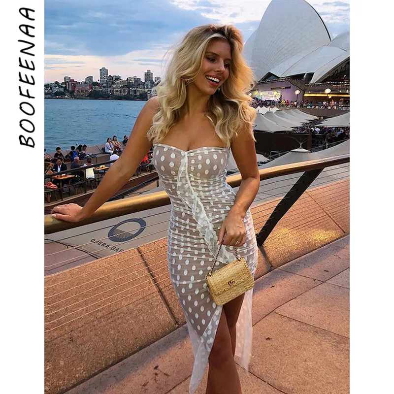 BOOFEENAA Polka Dot Mesh White Bodycon Dress Summer 2019 Slit Ruffles Womens Tube Dress Sexy Club Night Party Dresses C83-AA01
BOOFEENAA Polka Dot Mesh White Bodycon Dress Summer 2019 Slit Ruffles Womens Tube Dress Sexy Club Night Party Dresses C83-AA01