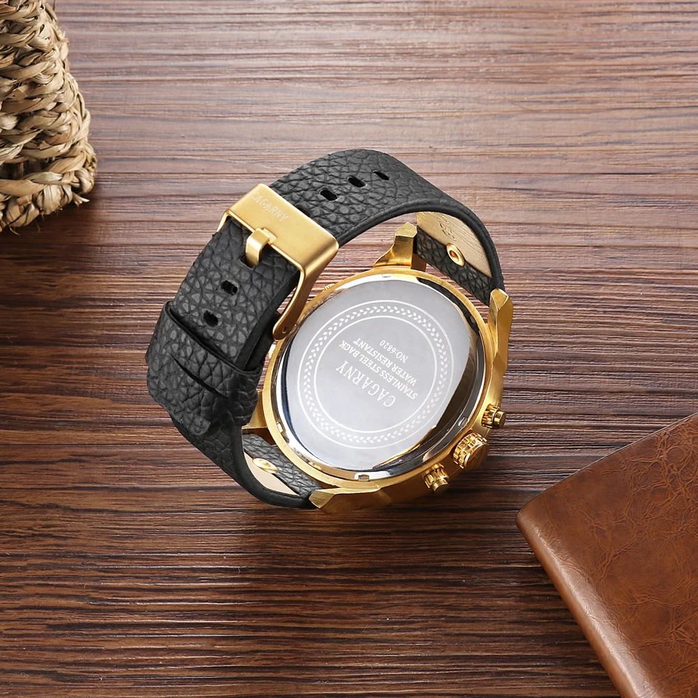 luxury brand cagarny quartz watch for men watches golden case dual time zones dz style watches (8)