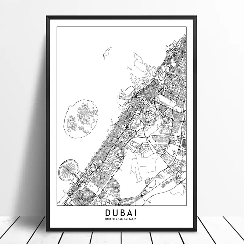 Dubai Negro Blanco Personalizado Mapa De Ciudades Del Mundo