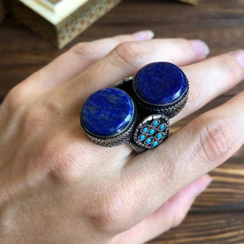 High Quality Double Round Circle Navy Blue Stone Ring Vintage Ancient Inlaid Blue Beads Huge Rings For Men Women Gifts Z4M103
High Quality Double Round Circle Navy Blue Stone Ring Vintage Ancient Inlaid Blue Beads Huge Rings For Men Women Gifts Z4M103
