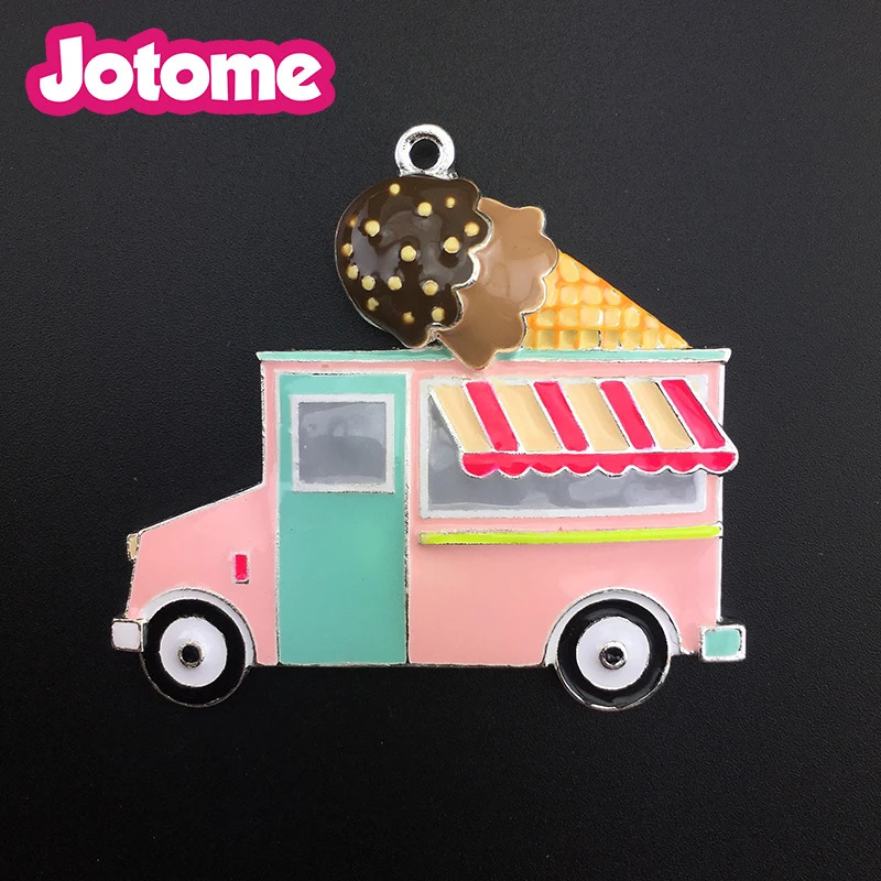 50/100pcs/lot wholesale Enamel cartoon Pink Green Children Ice Cream Truck/car Colorful Pendant/charm For Necklace | Украшения и