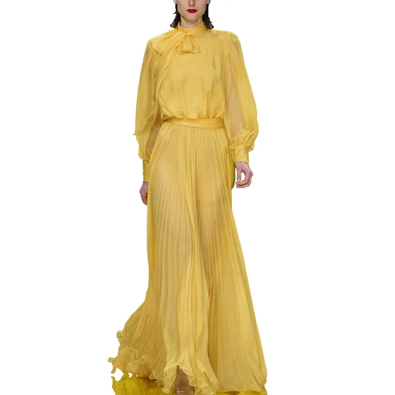 Women Skirts and Top Sets Casual Woman Set Long Sleeve Shirts +floor-length Dress Suits Office Lady Yellow Chiffon 2 Piece Set
Women Skirts and Top Sets Casual Woman Set Long Sleeve Shirts +floor-length Dress Suits Office Lady Yellow Chiffon 2 Piece Set