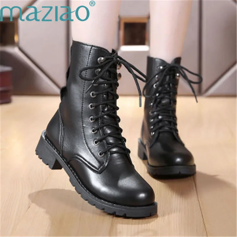 Winter Boots Women Lace Up Thick Heel Rivet Non-slip Round Head Leather Boots Women Genuine Booties MAZIAO
Winter Boots Women Lace Up Thick Heel Rivet Non-slip Round Head Leather Boots Women Genuine Booties MAZIAO