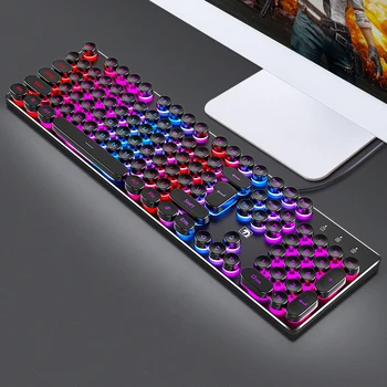 Mechanical feel Metal Panel keyboard Retro Round Square Glowing typewriter Keycap104 Keys Backlit USB Wired keyboards Punk Style
Mechanical feel Metal Panel keyboard Retro Round Square Glowing typewriter Keycap104 Keys Backlit USB Wired keyboards Punk Style