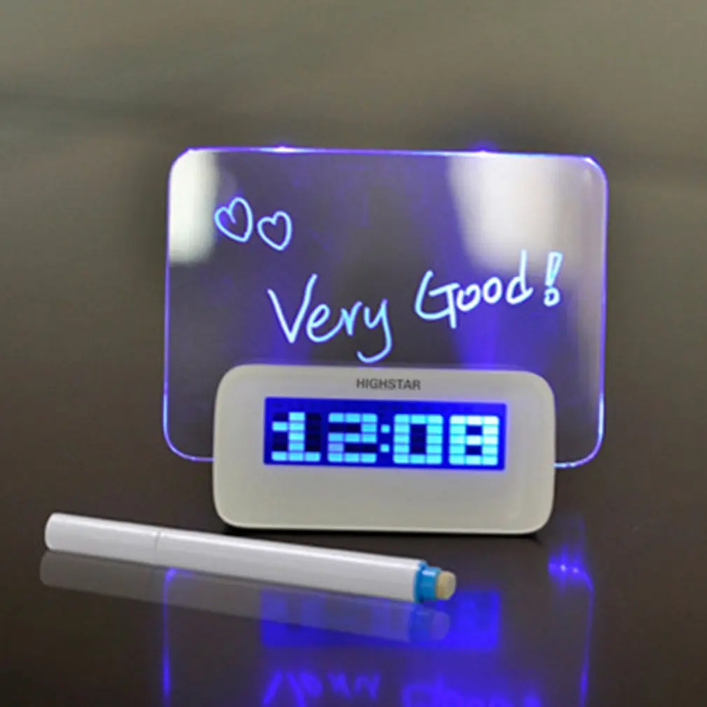 

Blue Green LED Fluorescent Digital Alarm Clock Calendar with Message Board USB electronic Night Light Desktop Cocks Dropshipping