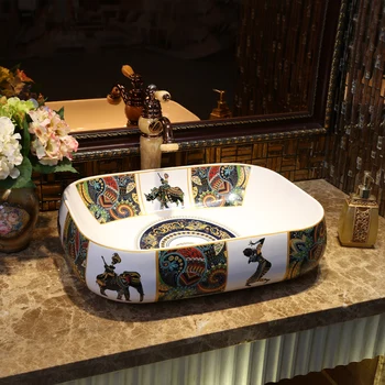 Rectangular Artistic Procelain Europe Vintage Style Art wash basin Ceramic Counter Top Wash Basin horse Bathroom Sinks vessel
Rectangular Artistic Procelain Europe Vintage Style Art wash basin Ceramic Counter Top Wash Basin horse Bathroom Sinks vessel
