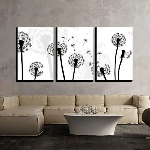 Фото Панно из 3 частей искусство черно-белый стиль одуванчик Современный домашний