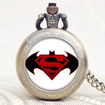 

Antique Batman VS Superman Design Bronze Pocket Watch High Quality Fob Watch With Chain Necklace Men Women Christmas Gits
