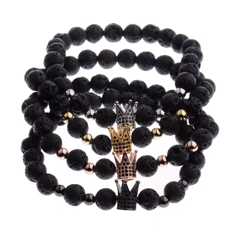 Luxury Black CZ Paved Empire Crown Bracelet Charm Natural Stone Beads Lava Braclet For Men Boys Biker Jewelry Homme bileklik
Luxury Black CZ Paved Empire Crown Bracelet Charm Natural Stone Beads Lava Braclet For Men Boys Biker Jewelry Homme bileklik