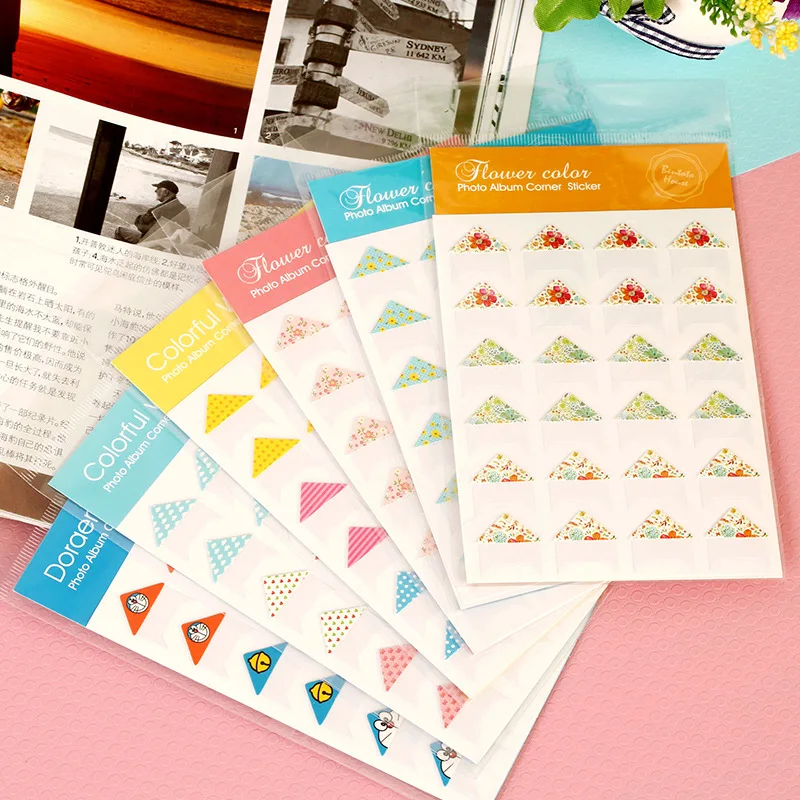144 pcs/lot (6 sheets) DIY olorful compilation Corner Paper Stickers for Photo Albums Frame Decoration Paste Album Scrapbooking 
144 pcs/lot (6 sheets) DIY olorful compilation Corner Paper Stickers for Photo Albums Frame Decoration Paste Album Scrapbooking