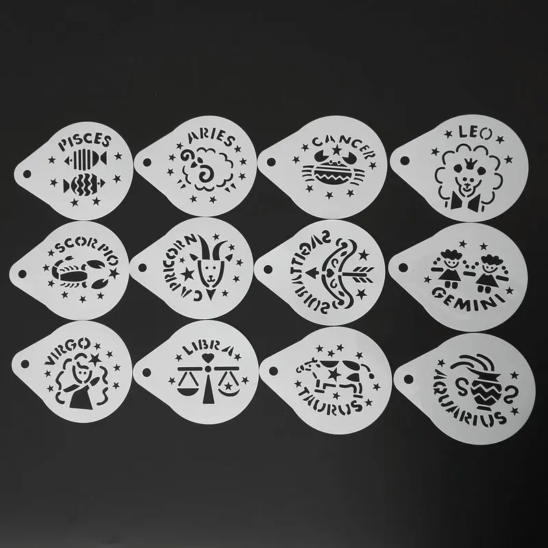 2.8 Inch 12pcs/set Cartoon Constellation Coffee Stencil Plastic Cappuccino Latte Art Template Mold Barista Tools
2.8 Inch 12pcs/set Cartoon Constellation Coffee Stencil Plastic Cappuccino Latte Art Template Mold Barista Tools