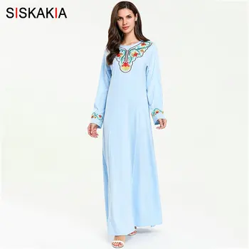 Siskakia Ethnic Embroidery Long Dress Elegant Women Casual Maxi Dresses Slim Fit Draped Swing Arab Muslim Clothes Light Blue New
Siskakia Ethnic Embroidery Long Dress Elegant Women Casual Maxi Dresses Slim Fit Draped Swing Arab Muslim Clothes Light Blue New