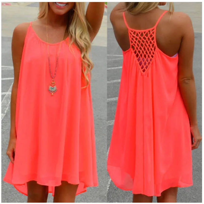 Vestidos 2017 New Spaghetti Strap Beach Dress Sleeveless Fluorescence summer dress Chiffon Casual Loose female Short Dress 11 Vestidos 2017 New Spaghetti Strap Beach Dress Sleeveless Fluorescence summer dress Chiffon Casual Loose female Short Dress 11