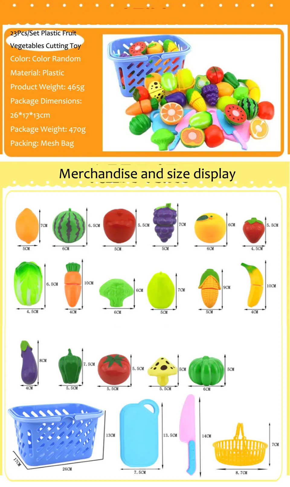Surwish 23Pcs/Set Plastic Fruit Vegetables Cutting Toy Early Development and Education Toy for Baby - Color Random 17