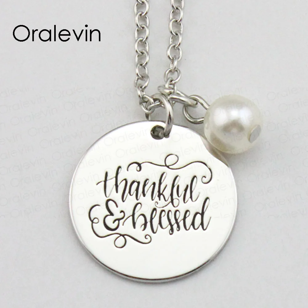 Diy Making THANKFUL BLESSED Inspirational Hand Stamped Engraved Custom Pendant Female Necklace Gift Jewelry 10Pcs/Lot #LN2124 | Украшения и