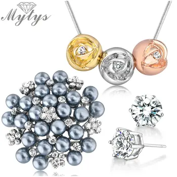 Wedding Jewelry Sets 1 Pendant Necklace 1 Grey Pearls Brooches and 1 Pair Crystal Stud Earrings N807
Wedding Jewelry Sets 1 Pendant Necklace 1 Grey Pearls Brooches and 1 Pair Crystal Stud Earrings N807